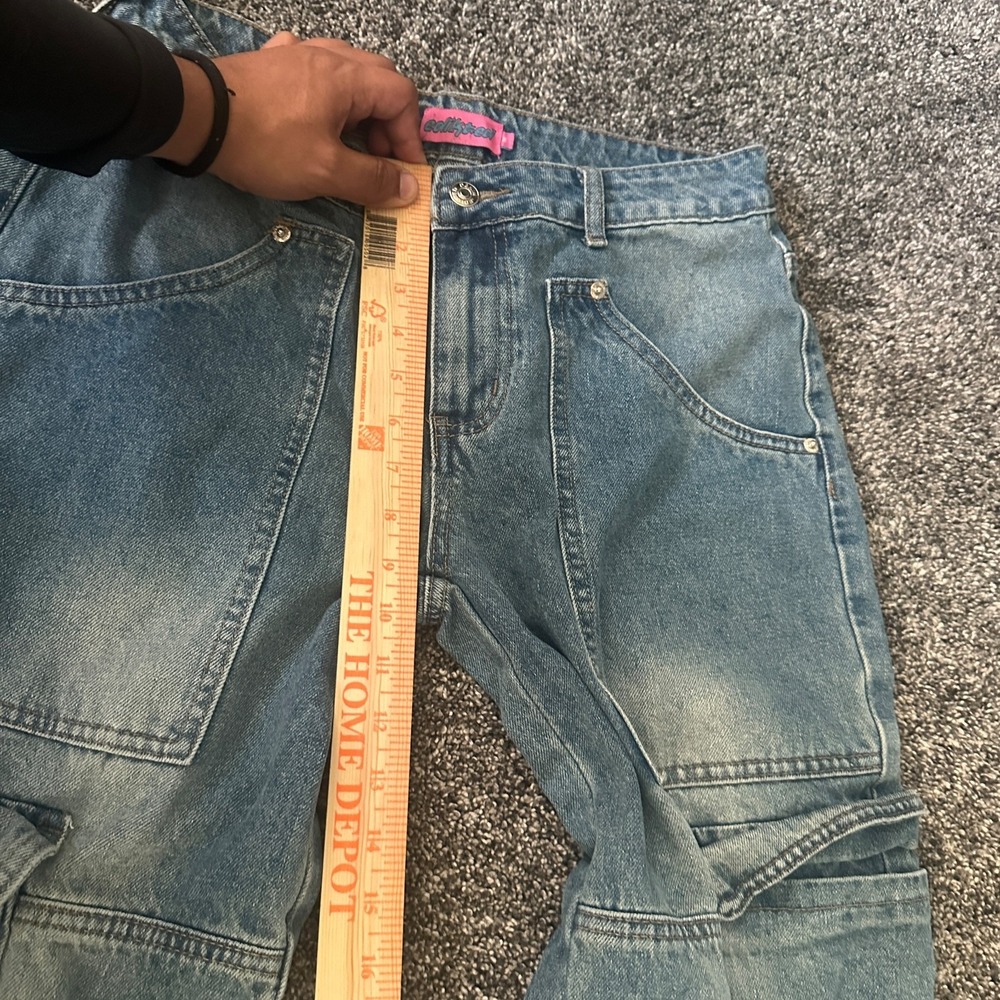 Edikted Denim Cargo Jeans Womens Medium Blue‎ Wide Leg Utility Pockets Y2K 2000s - Picture 13 of 16